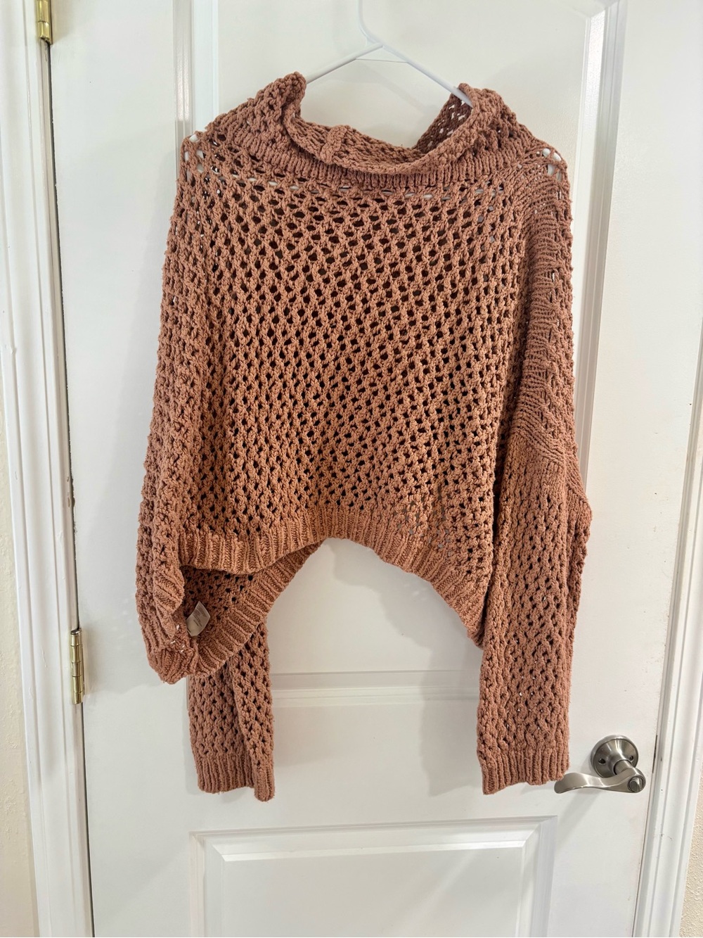 Free People Open-Knit Cropped Turtleneck Sweater - Dusty Rose - Picture 9 of 9
